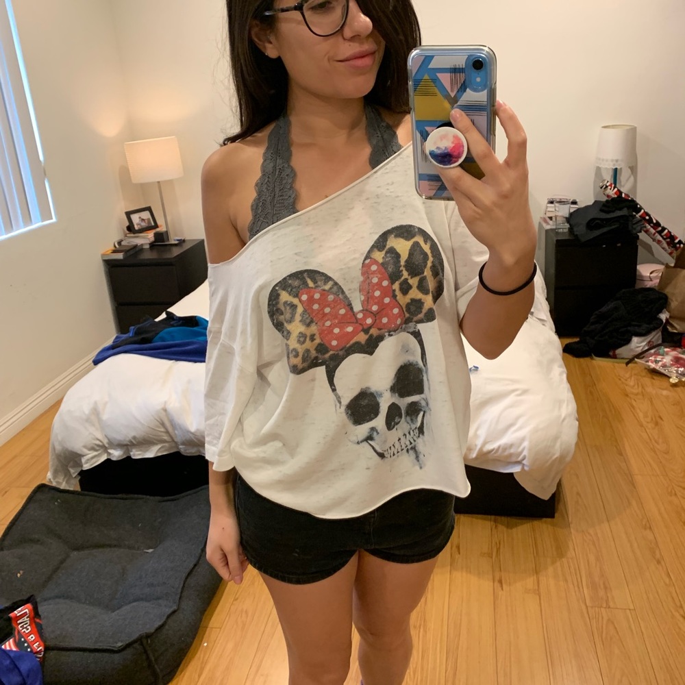 Minnie Mouse Skull Off-The-Shoulder T-shirt
